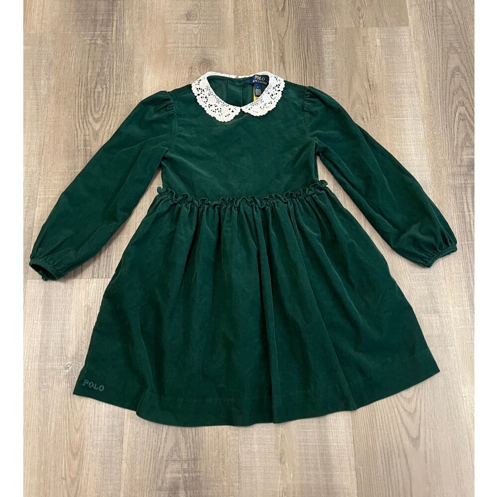 Polo Ralph Lauren Green Corduroy & Lace Dress Vintage Inspired